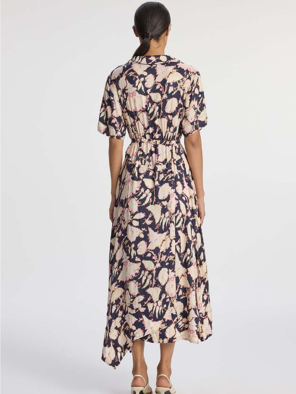 A.L.C. Emery Maritime Navy and Blush Floral High-Low Wrap Dress - Size 12 - Maxi - Picture 11 of 12